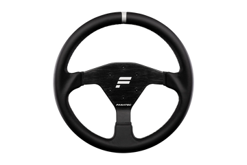 Round Fanatec ClubSport 320 rim with leather or Alcantara grips and a grey central stripe