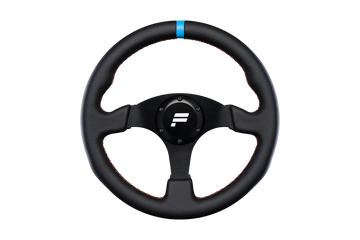 Fanatec ClubSport R330 Kranz aus Leder mit neonblauem Streifen und orangefarbenen Nähten