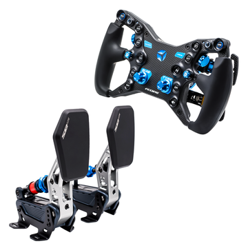 Pack Cube Controls CORE EVO con volante F-CORE EVO y pedales SP01 Core, vista de conjunto