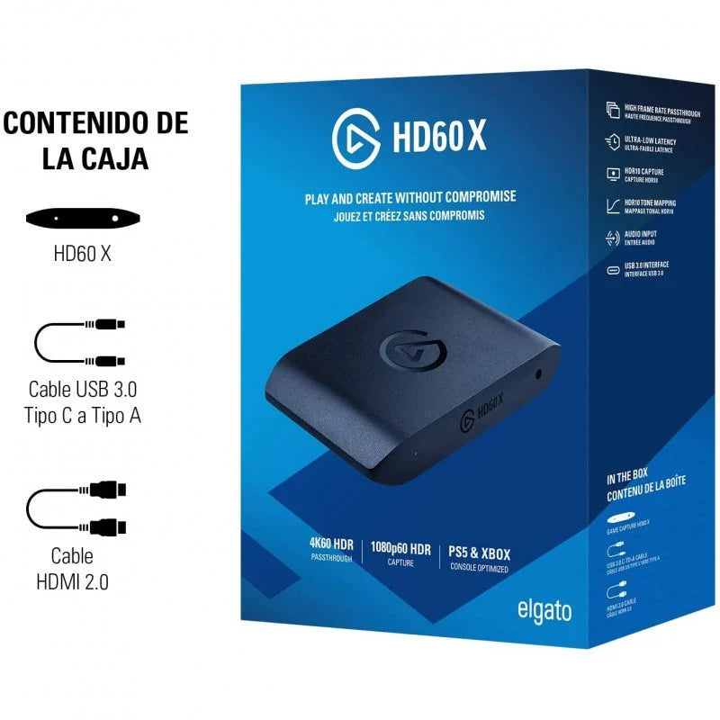 Placa de captura de vídeo externa Elgato HD60 X com latência ultrabaixa
