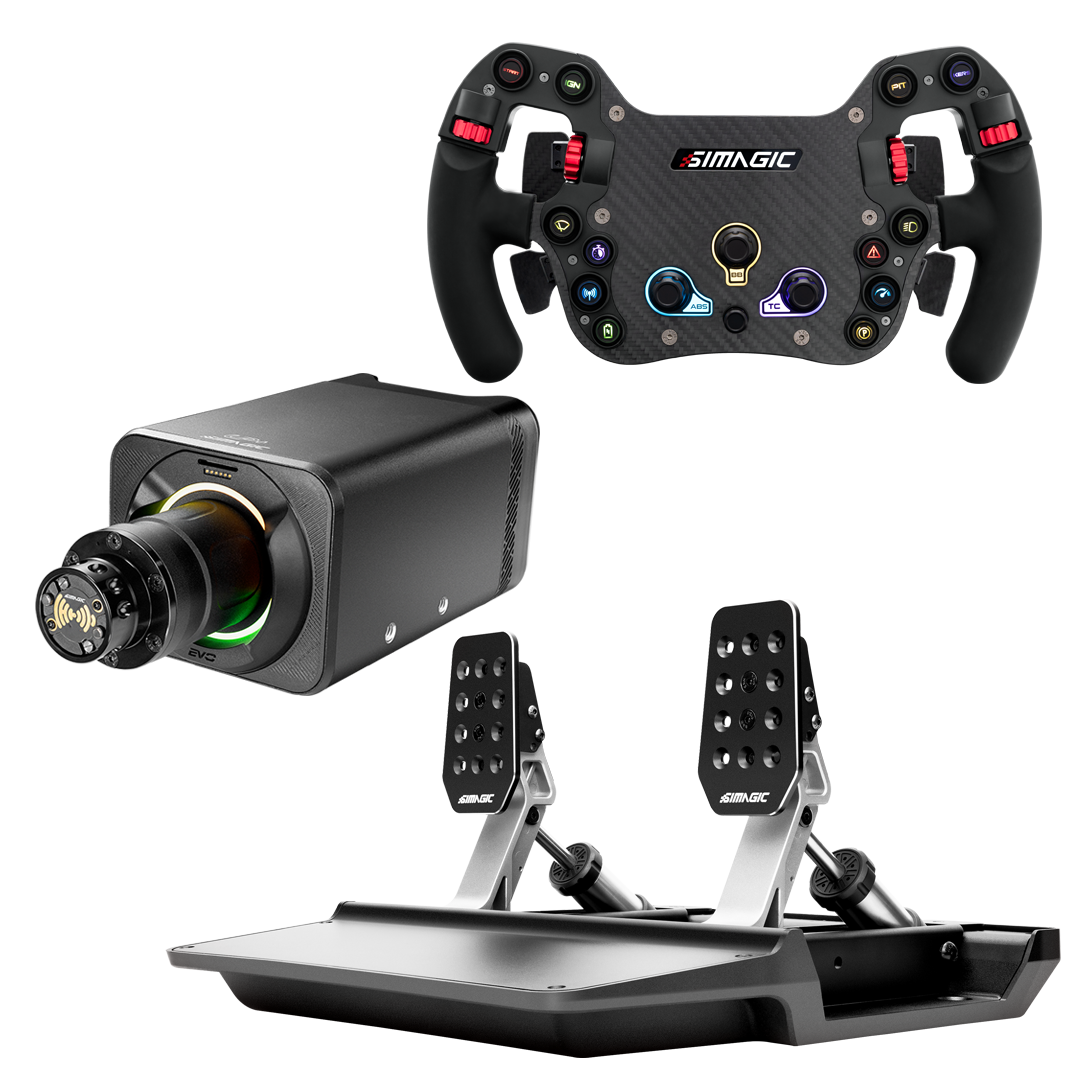 Pack SIMAGIC Alpha EVO Pro: Direct Drive 18 Nm + Volante + Pedales