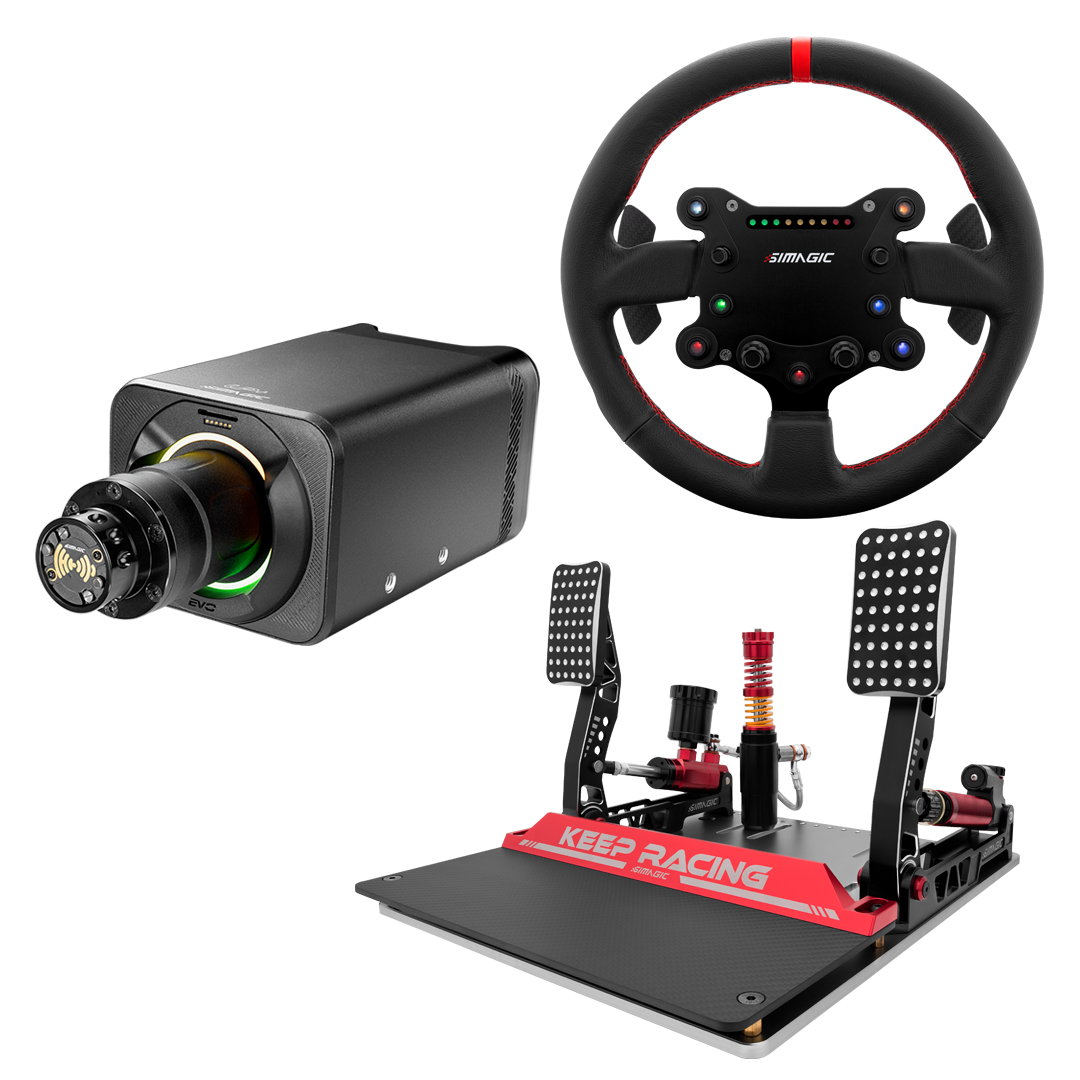Pack SIMAGIC Alpha EVO Pro: Direct Drive 18 Nm + Volante + Pedales