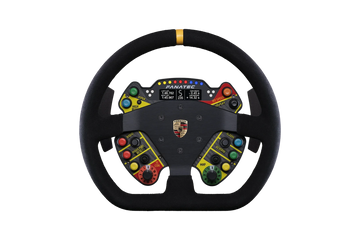 Fanatec ClubSport Porsche 911 GT3 R V2 wheel mounted on a Direct Drive base from the Fanatec ecosystem