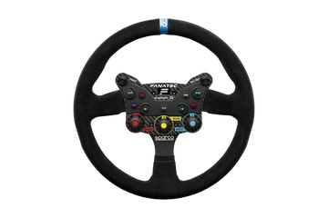 Fanatec Podium Rally Monte Carlo Lenkrad auf einer Direct-Drive-Wheelbase des Fanatec-Ökosystems montiert